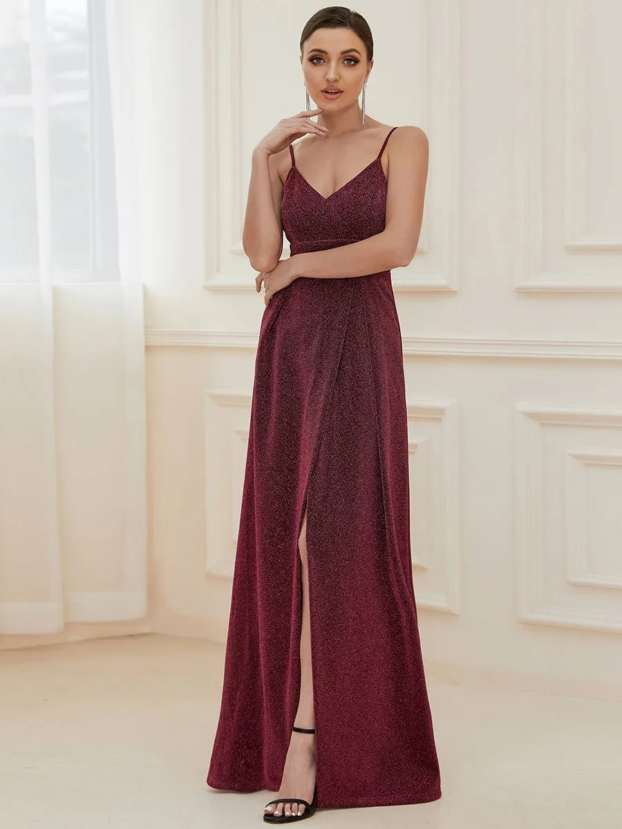 Raewyn thin strap sparkling ball gown with split in Burgundy s12 Express NZ wide