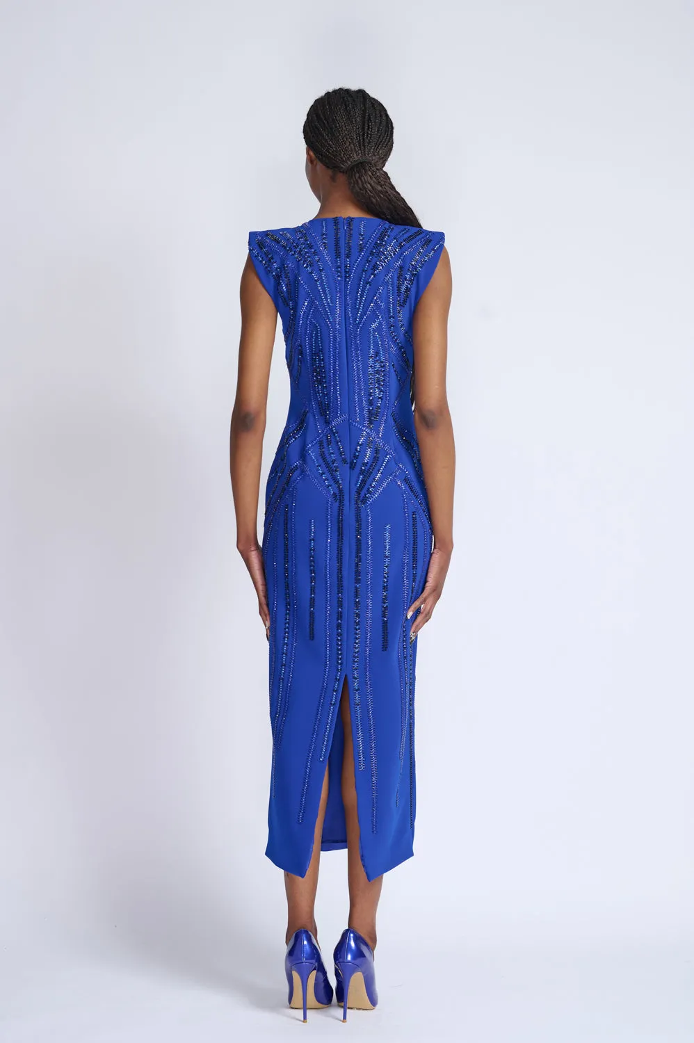 Rayure Embroidery Crepe Sheath Dress