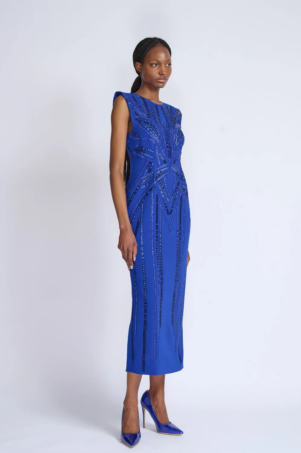 Rayure Embroidery Crepe Sheath Dress