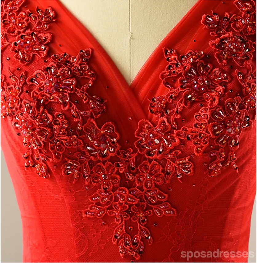Red A line Tulle Wedding Dresses,  2017 Corset back Tea Length Custom Wedding Gowns, Affordable Bridal Dresses, 18002