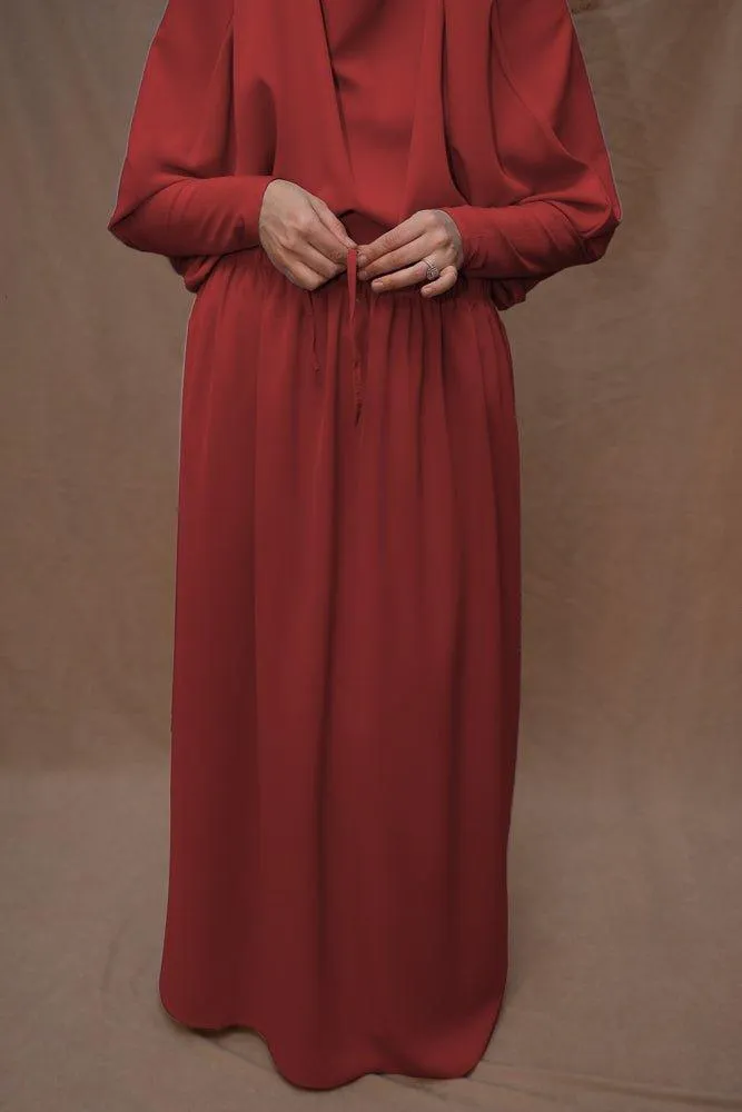 Red Moira prayer Umrah gown with niqab feature