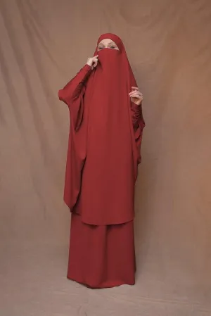 Red Moira prayer Umrah gown with niqab feature