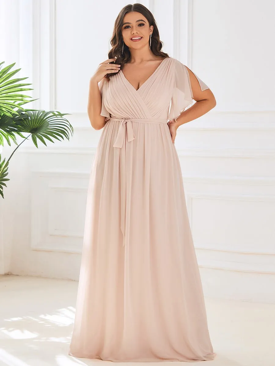 Reena Blush chiffon wedding dress with sleeve and waist tie s16 Express NZ Wide