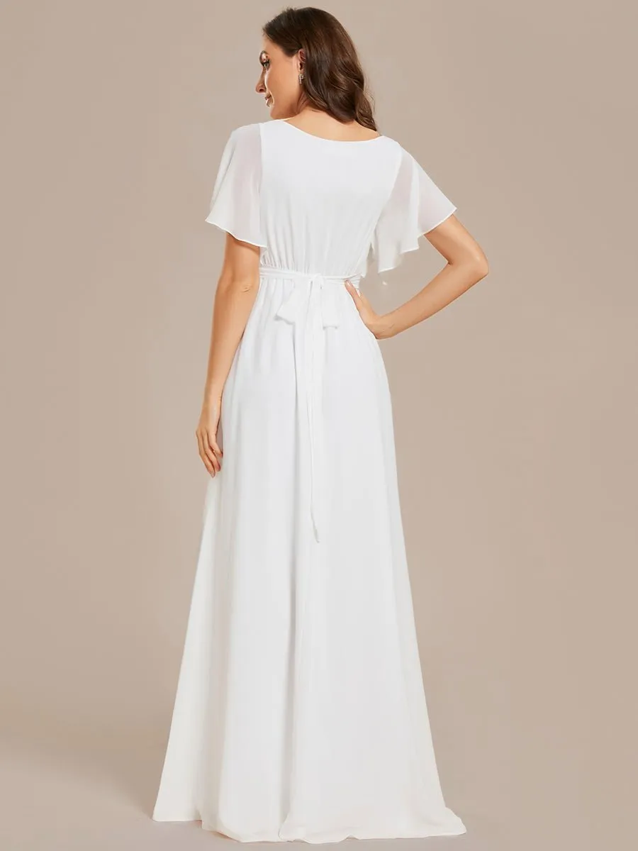 Reena Ivory chiffon wedding dress with sleeve Express NZ wide