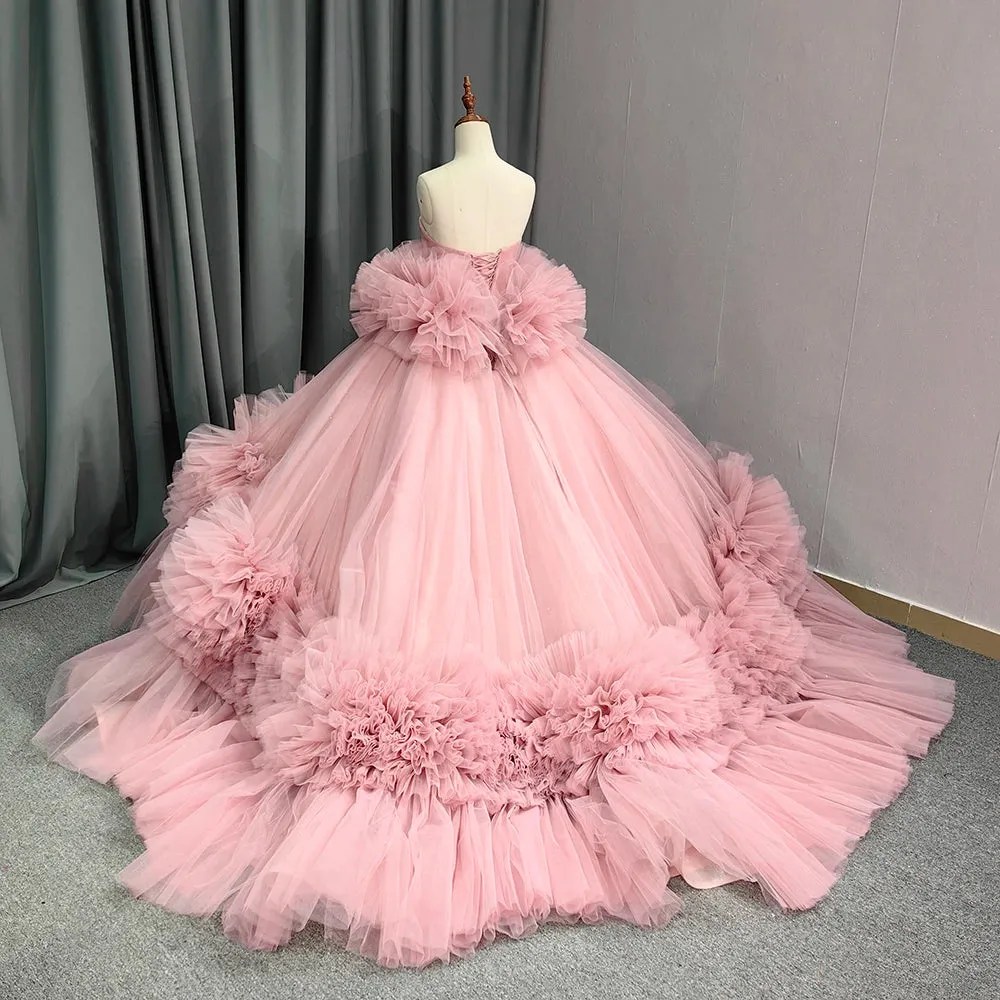 Romantic Strapless Sleeveless Ball Gown Backless Quinceanera Dresses