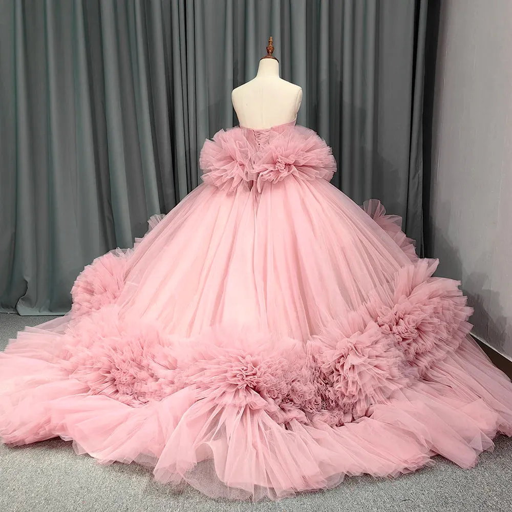 Romantic Strapless Sleeveless Ball Gown Backless Quinceanera Dresses