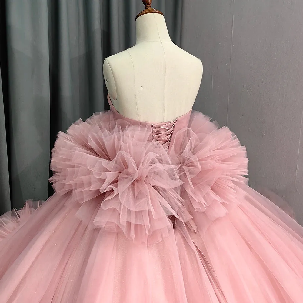 Romantic Strapless Sleeveless Ball Gown Backless Quinceanera Dresses