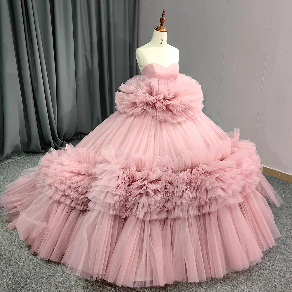 Romantic Strapless Sleeveless Ball Gown Backless Quinceanera Dresses