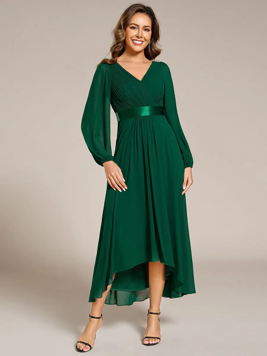 Romany Evening High Low gown with Sleeves in emerald green s12 Express NZ wide