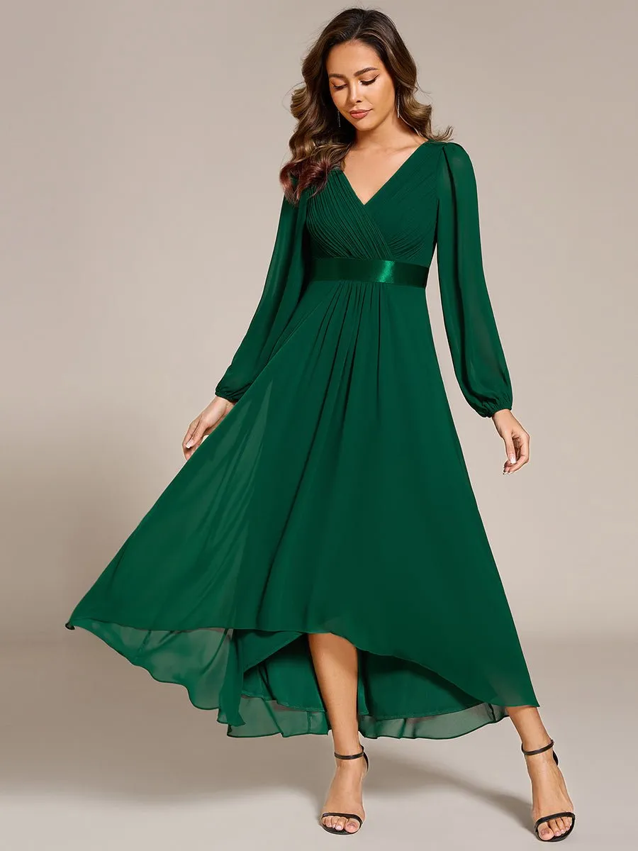 Romany Evening High Low gown with Sleeves in emerald green s12 Express NZ wide
