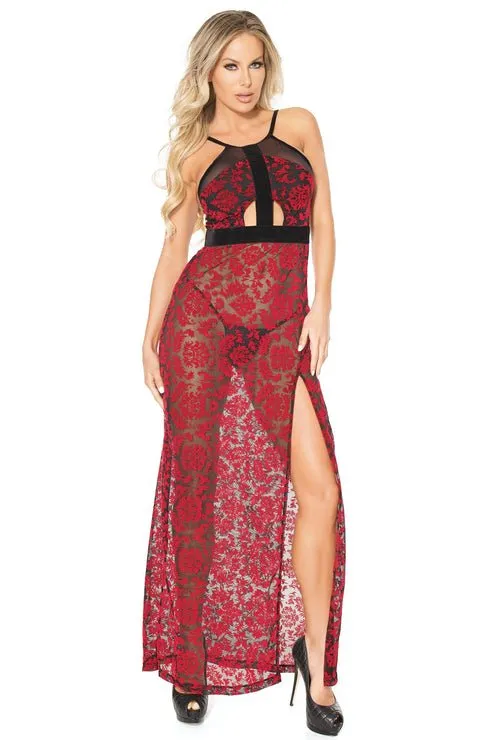 Rose Lace Halter Gown