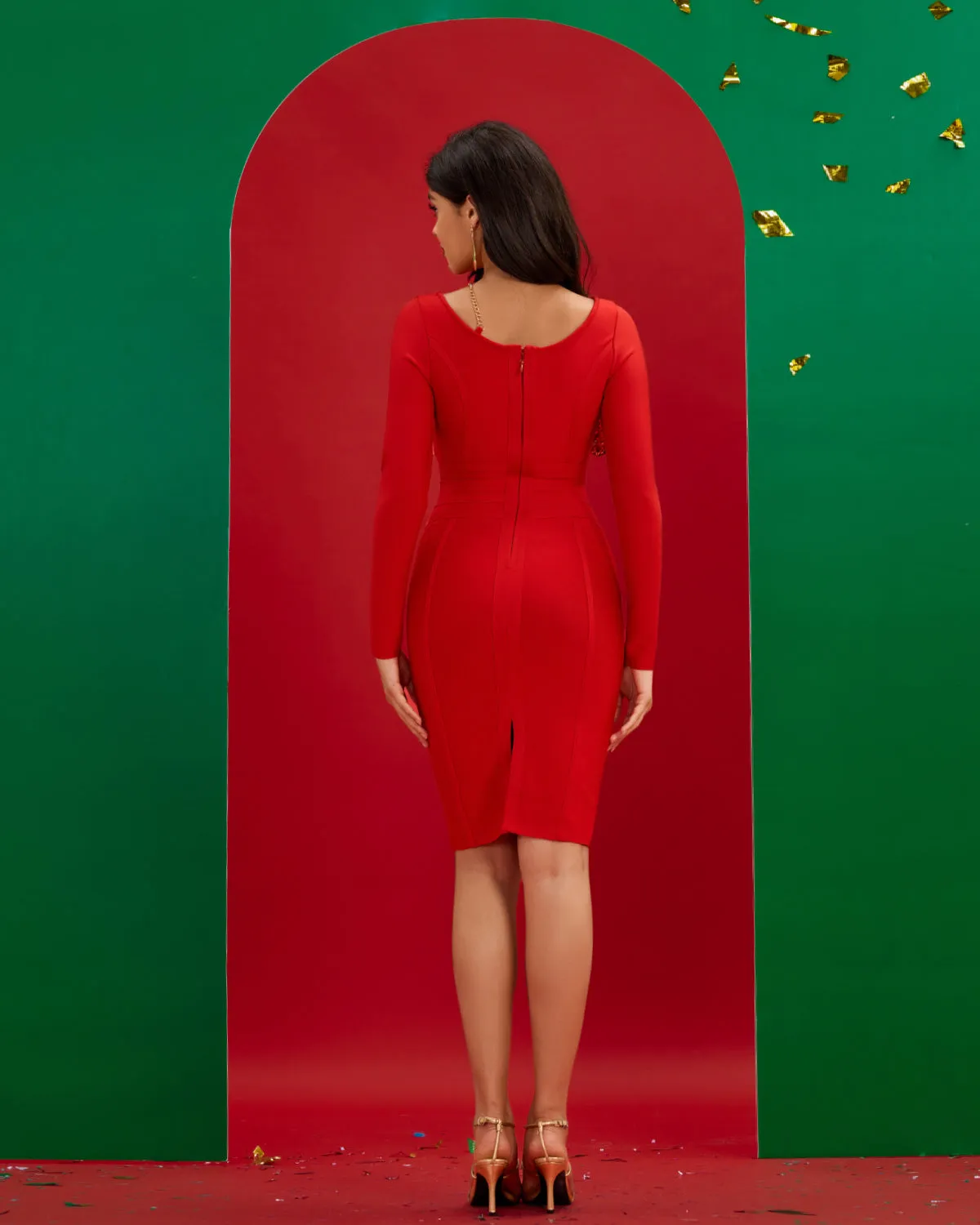 Round-neck Sequins Midi Bandage Dress