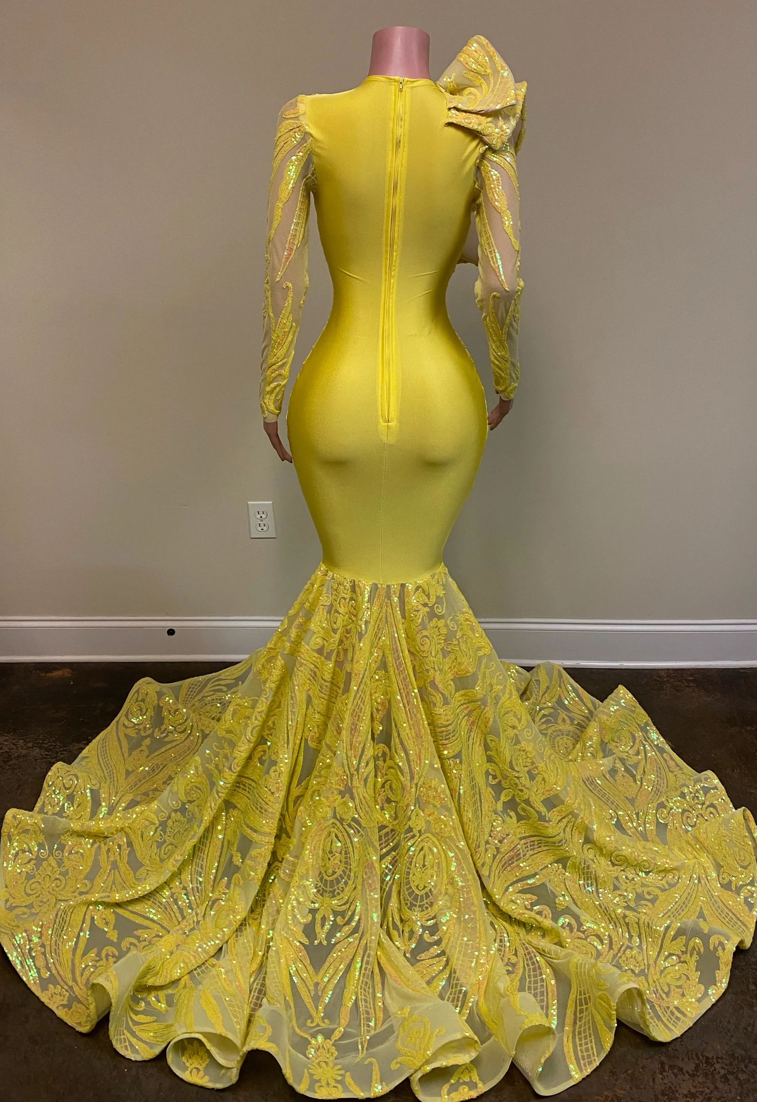 Ruffle Shoulder Sequin Mermaid Gown