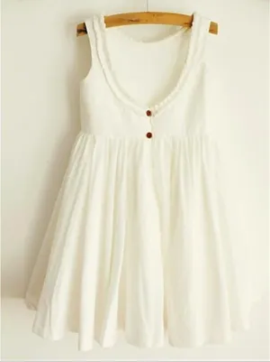Ruffles Chiffon Scoop Sleeveless Flower Girl Dresses Tea Length Dress