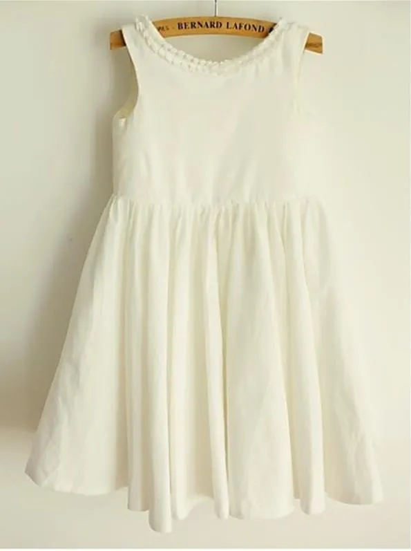 Ruffles Chiffon Scoop Sleeveless Flower Girl Dresses Tea Length Dress