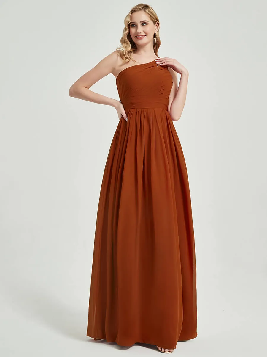 Sage Green One Shoulder A-Line Floor Length Chiffon Bridesmaid Dress