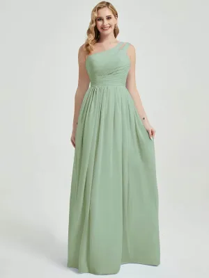 Sage Green One Shoulder A-Line Floor Length Chiffon Bridesmaid Dress