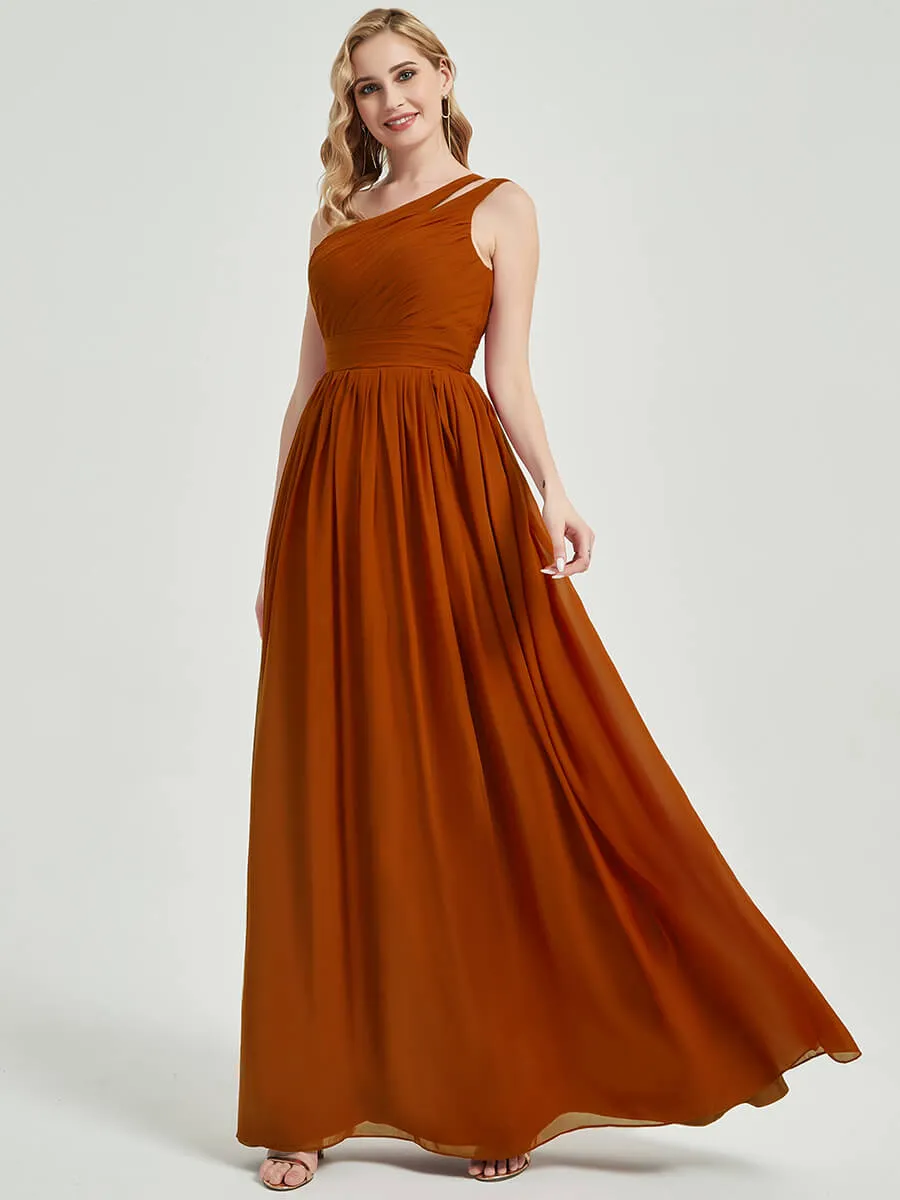 Sage Green One Shoulder A-Line Floor Length Chiffon Bridesmaid Dress