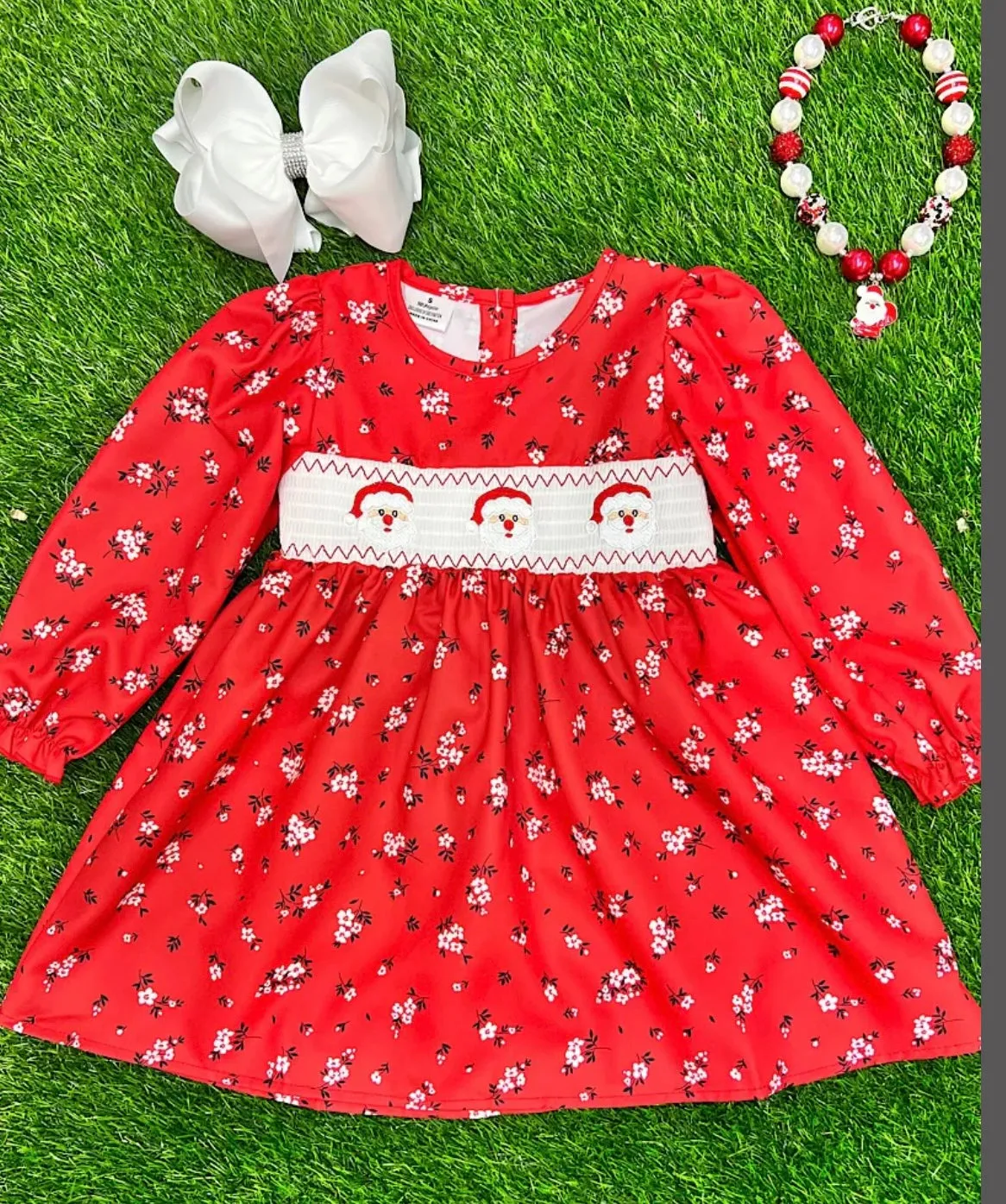 SANTA SMOCKED  DRESS