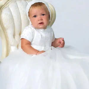 Sarah Louise Christening Robe and Bonnet - White - 001149