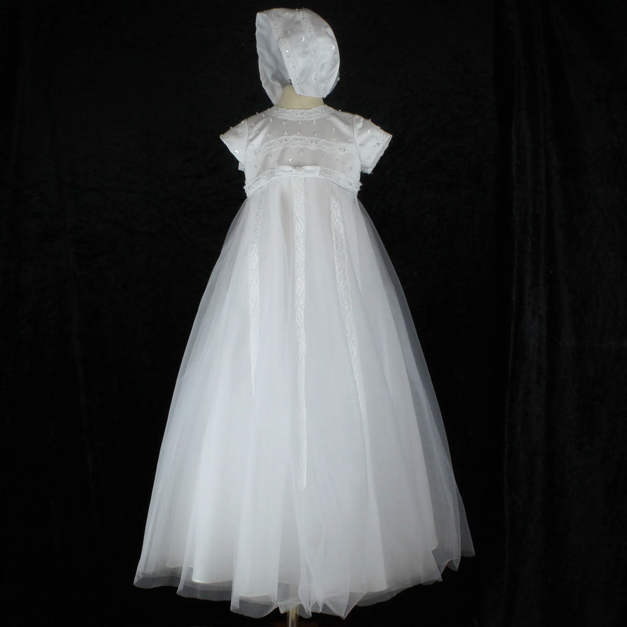 Sarah Louise Christening Robe and Bonnet - White - 001149