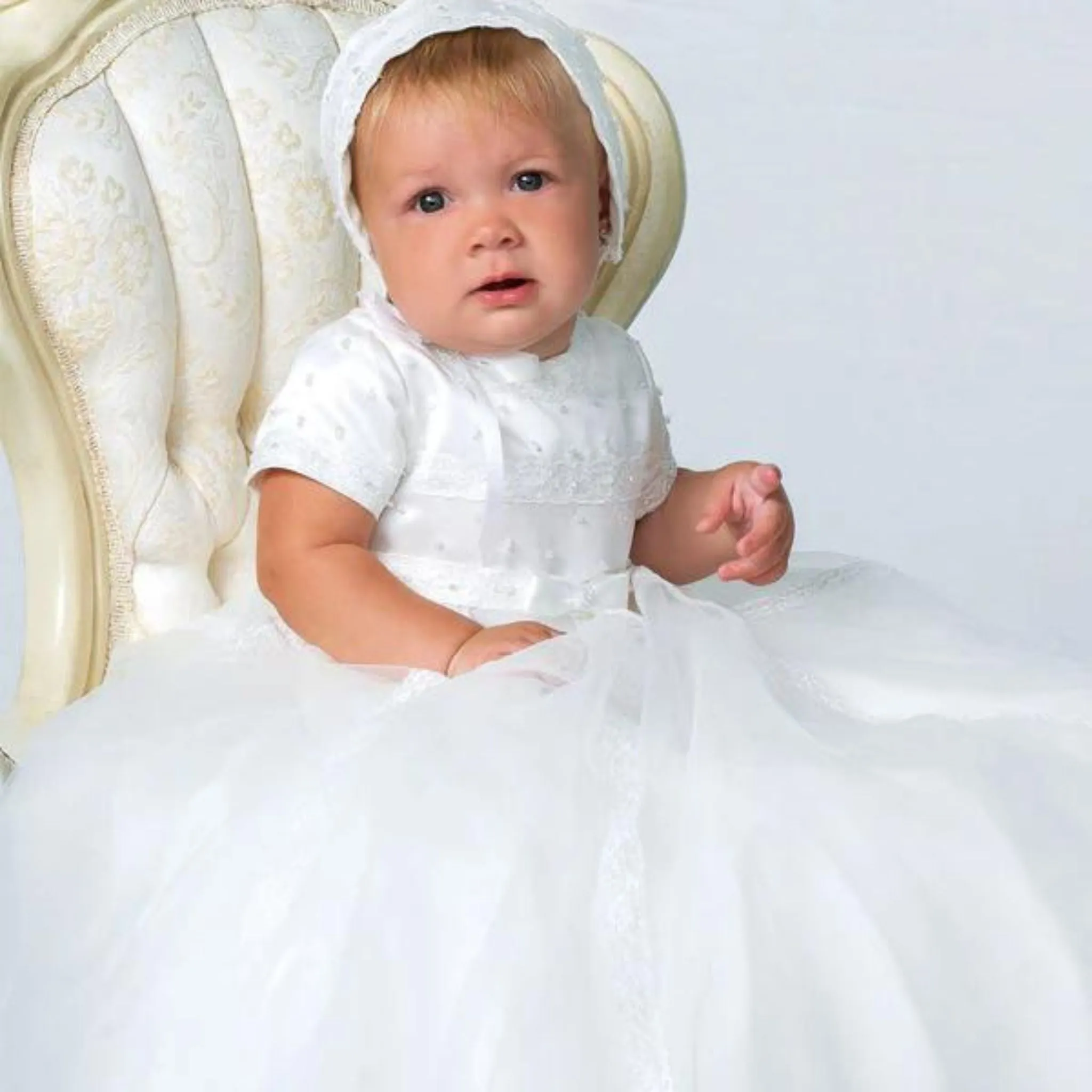 Sarah Louise Christening Robe and Bonnet - White - 001149