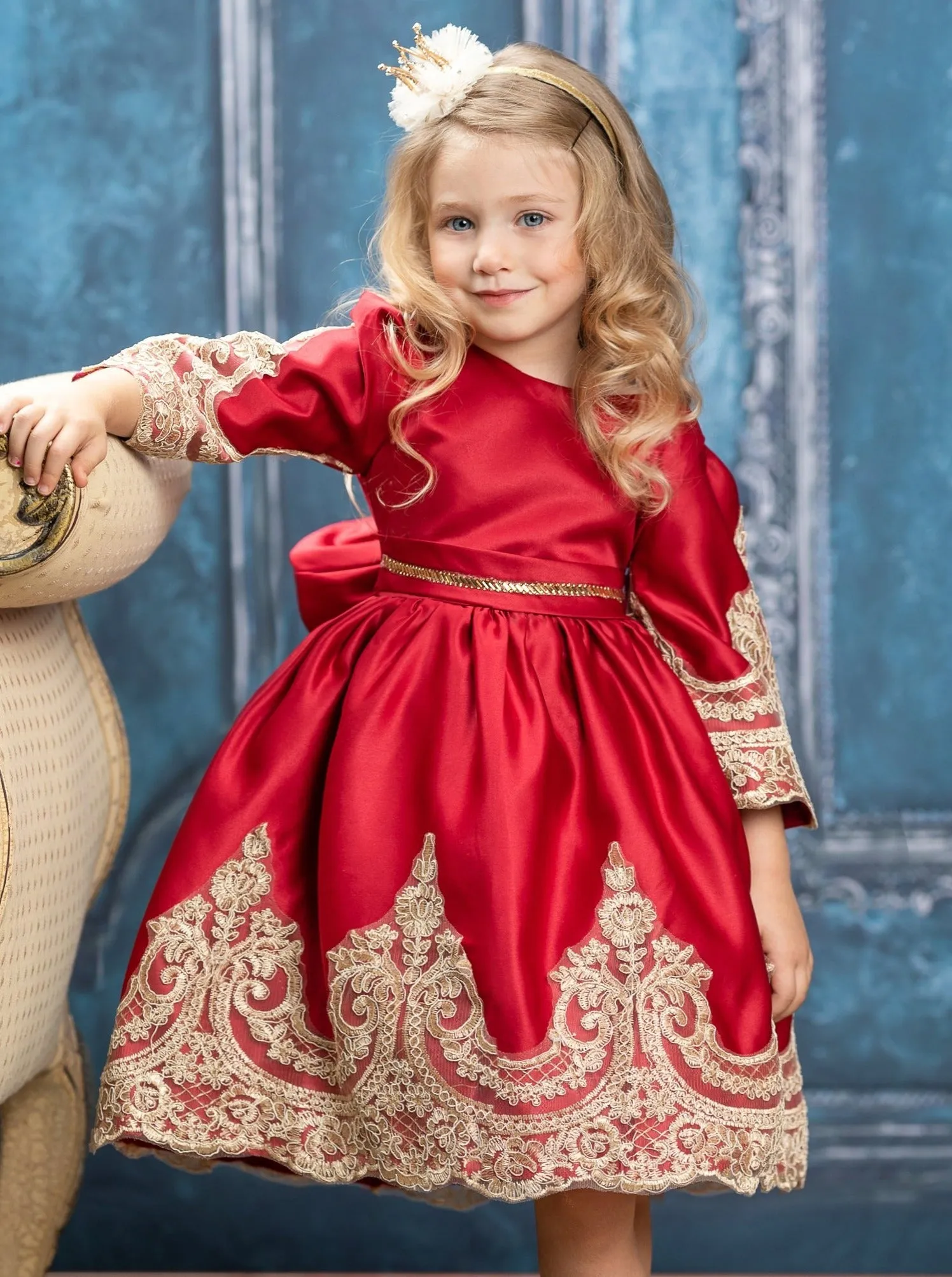Satin And Gold Embroidered Holiday Princess Dress