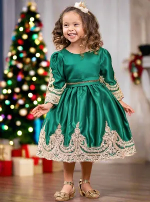 Satin And Gold Embroidered Holiday Princess Dress