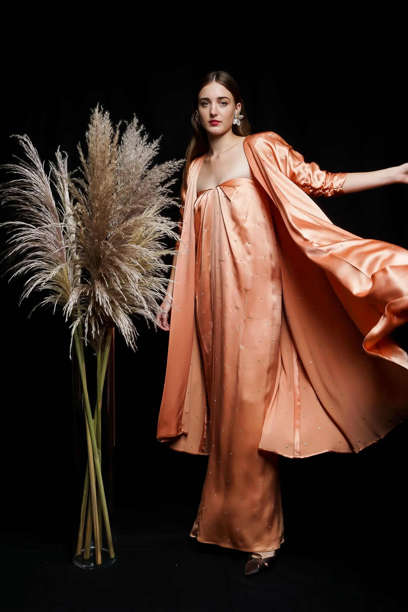 Satin Rhinestone Duster & Dress Set