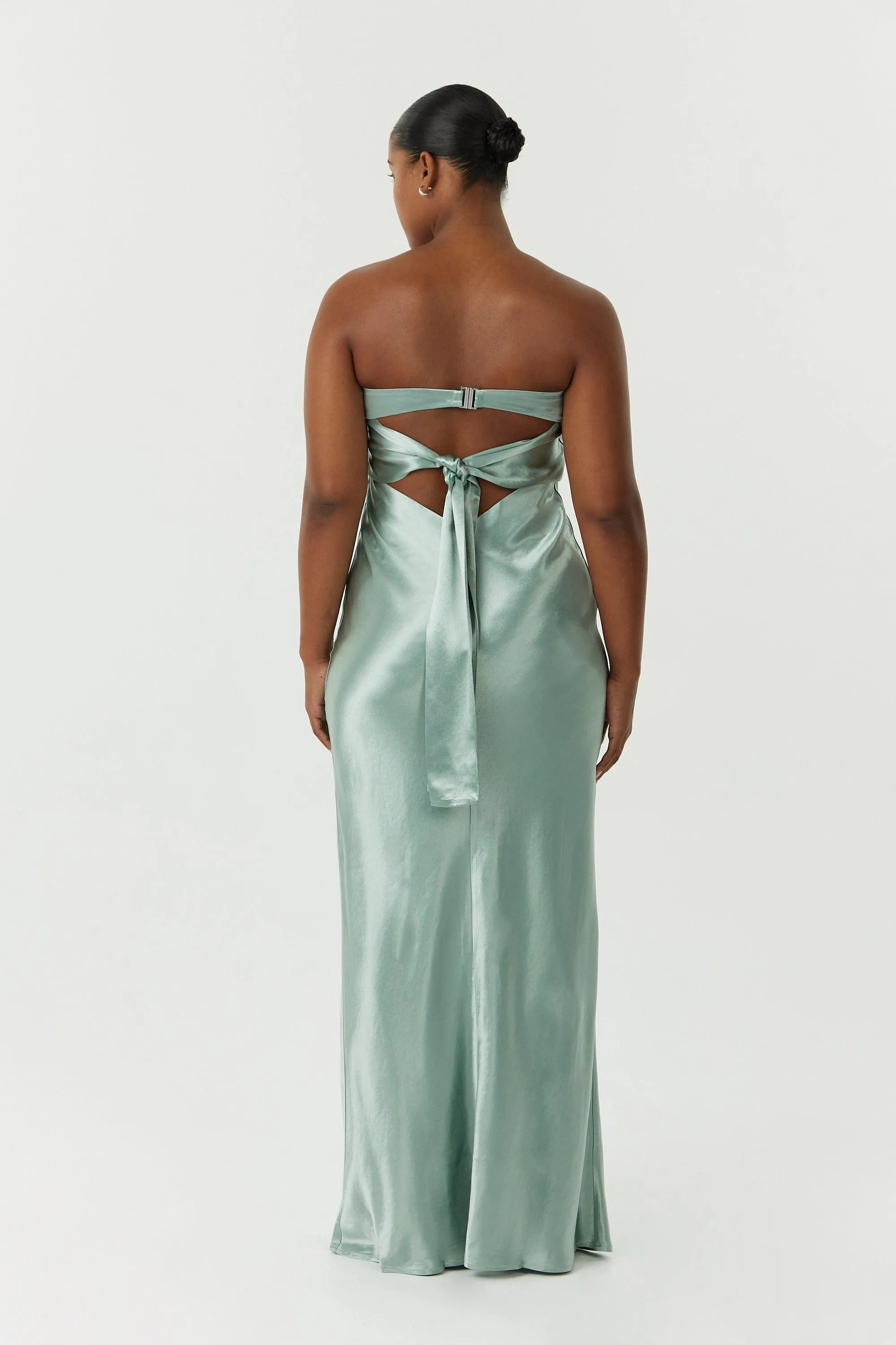 SATIN TIE BACK STRAPLESS MAXI | WAVE