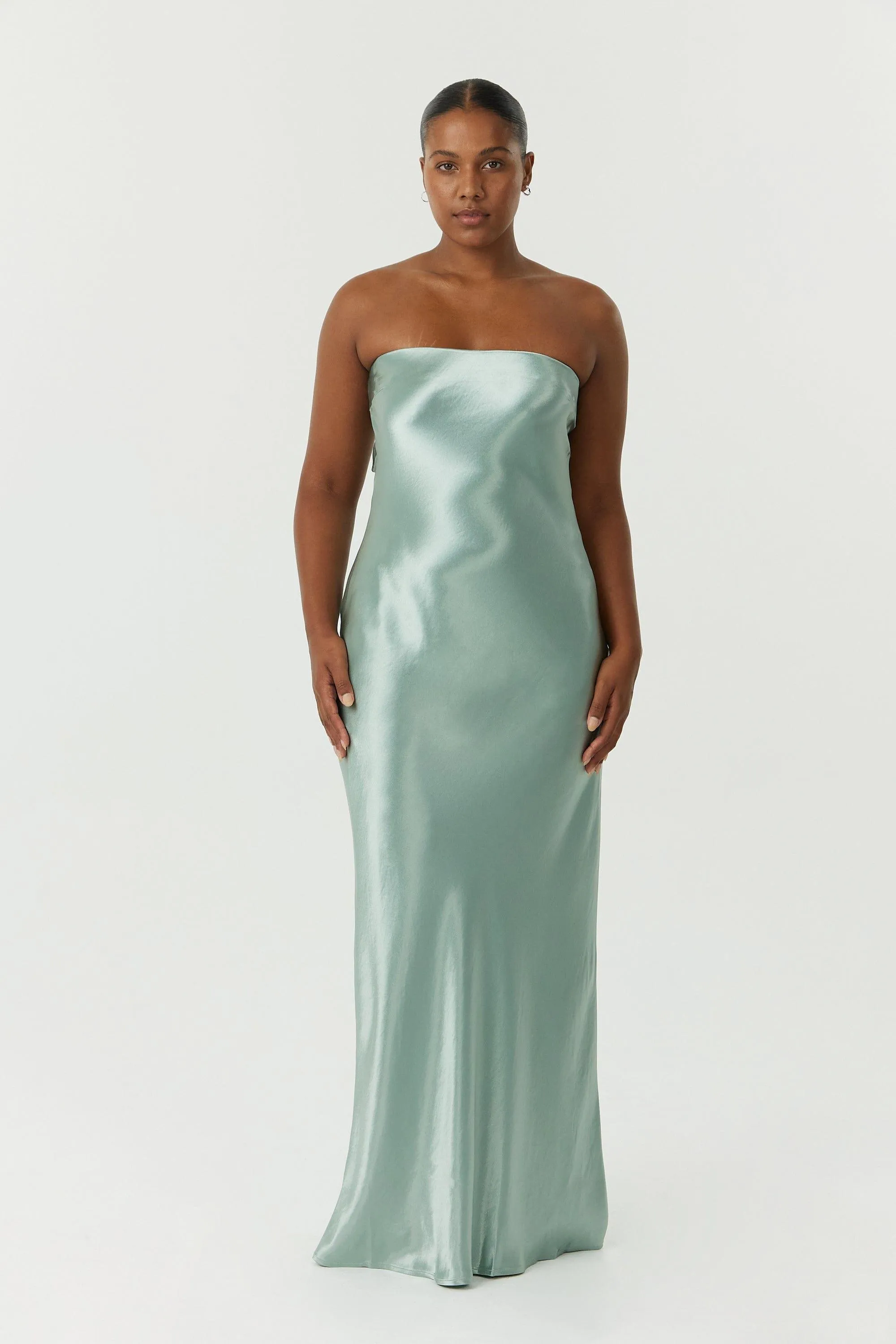 SATIN TIE BACK STRAPLESS MAXI | WAVE