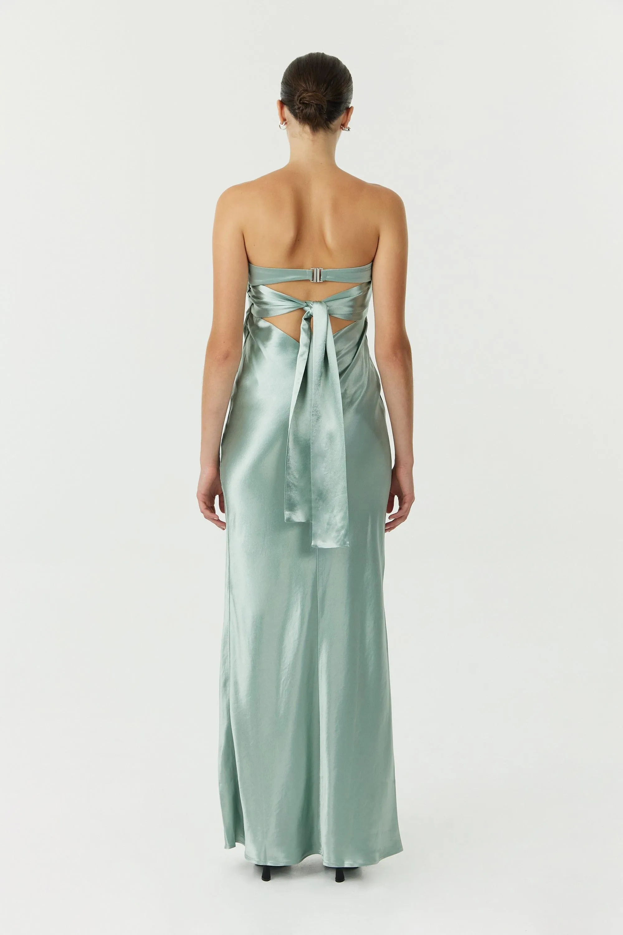 SATIN TIE BACK STRAPLESS MAXI | WAVE