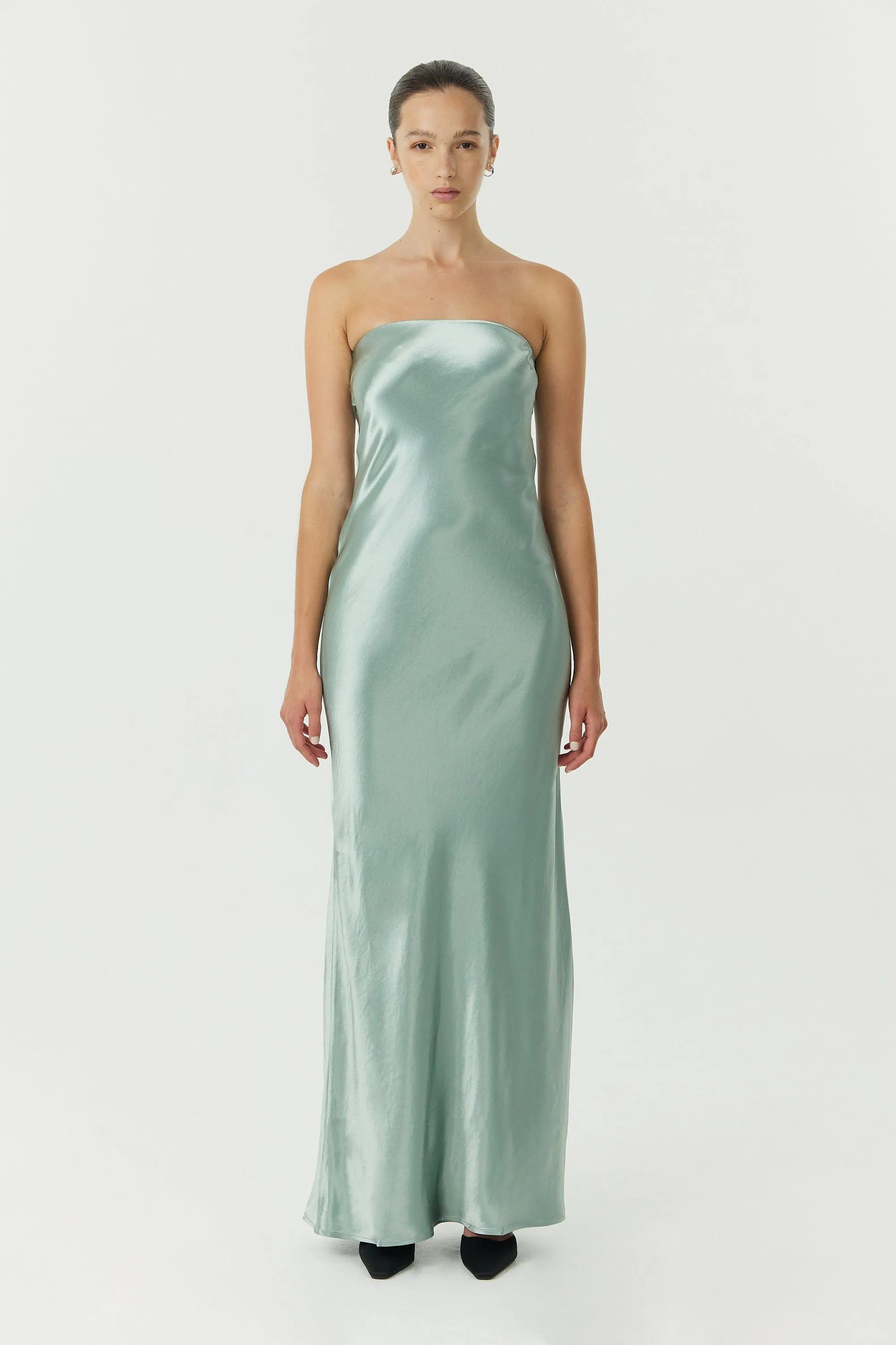 SATIN TIE BACK STRAPLESS MAXI | WAVE