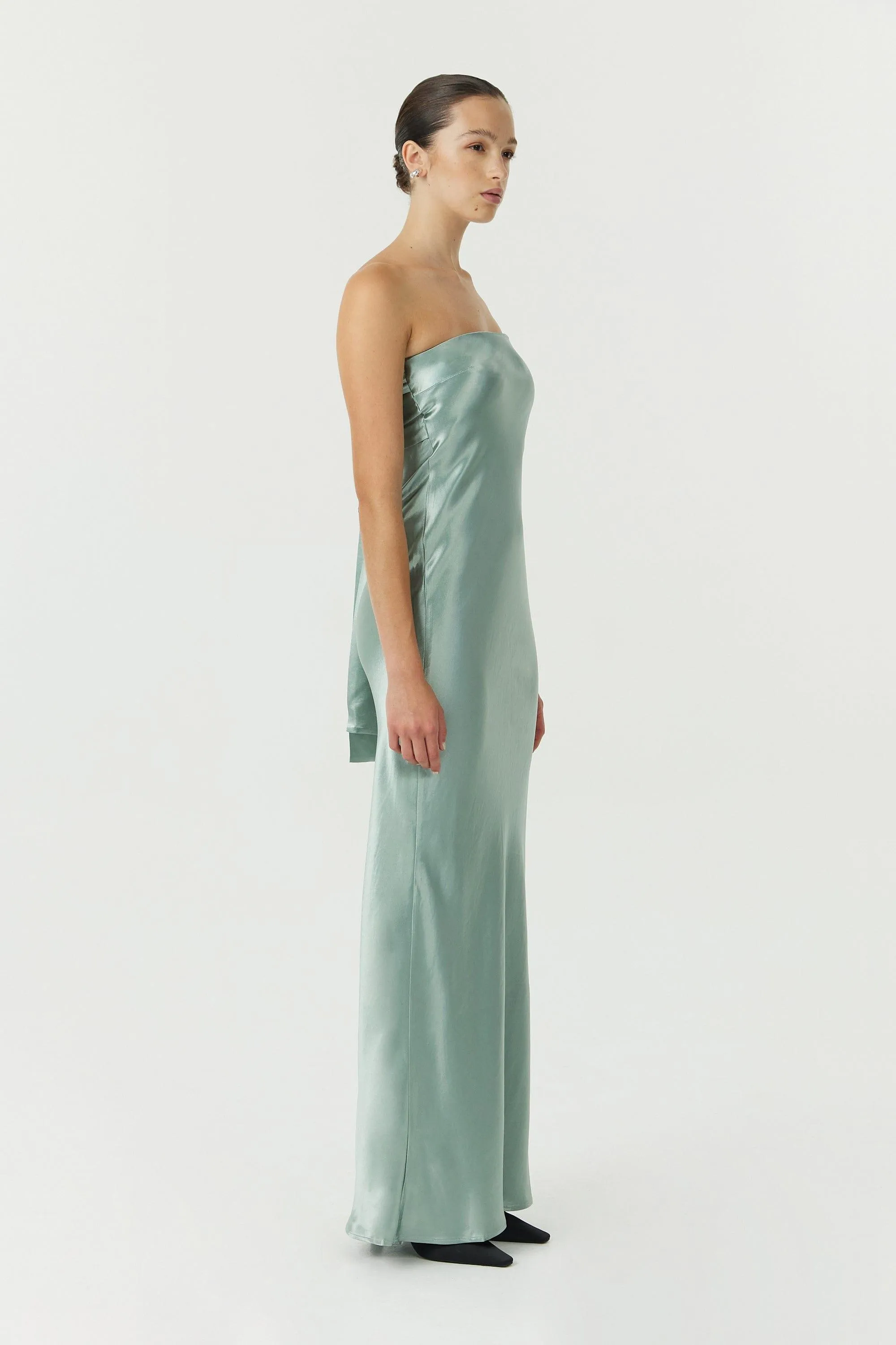 SATIN TIE BACK STRAPLESS MAXI | WAVE