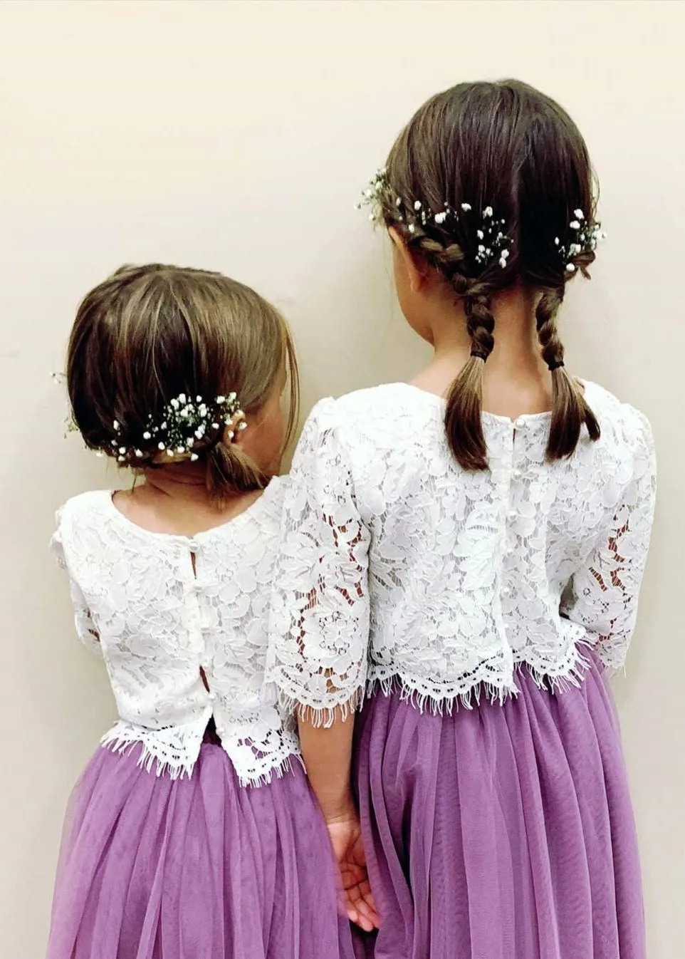 Scalloped Lace 2 Piece Girl Dress Set in Mauve