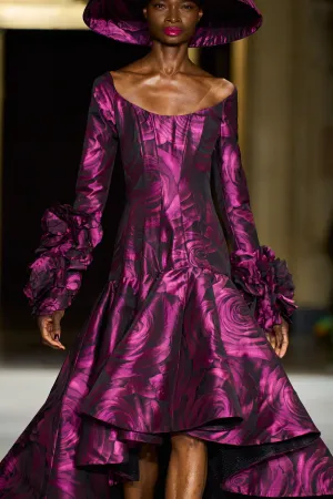 Scoop Neck Rose Print High Low Gown