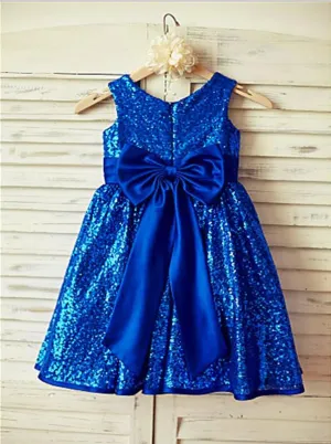Sequins Princess Scoop Sleeveless Flower Girl Dresses Tea Length With Bowknot