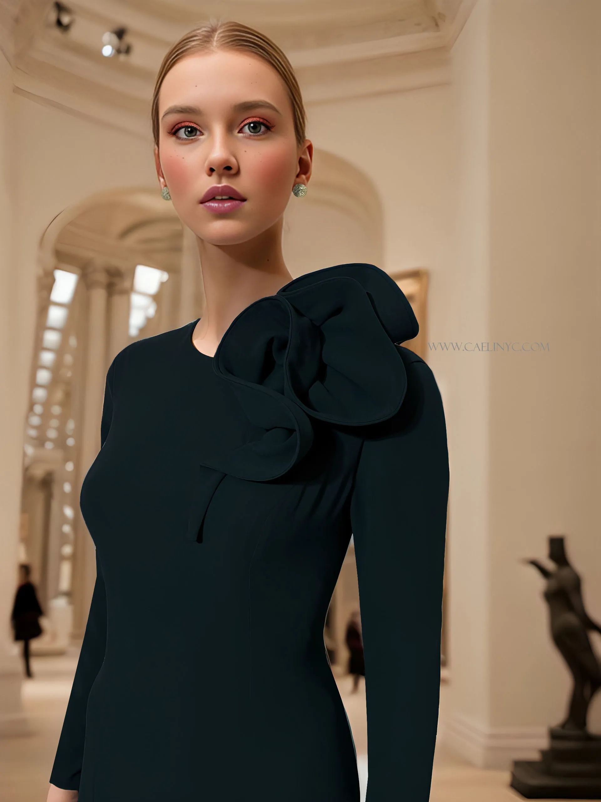 Seraphina Long Sleeves Crepe Gown - Red