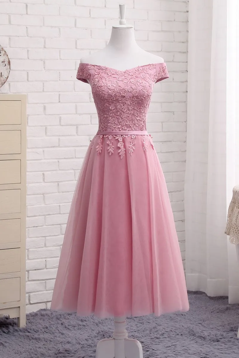 Sexy A Line Off-the-shoulder Sleeveless Tulle Long Bridesmaid Dresses with Appliques OHS120