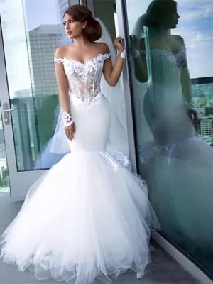 Sexy Off The Shoulder Mermaid Wedding Dress Long Sleeves Custom Made