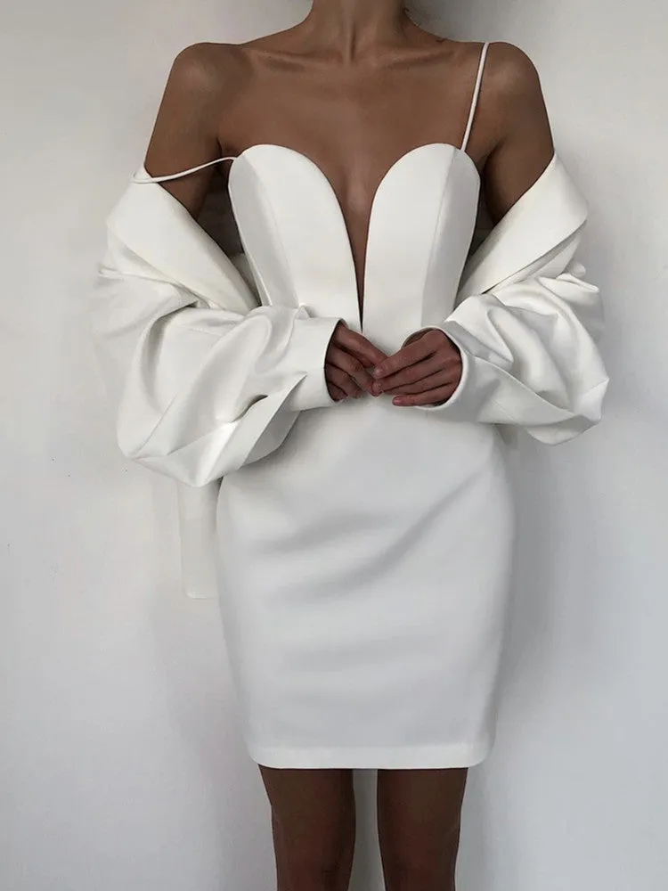 Sexy Sleeveless Backless V Neck White Mesh Mini Dress