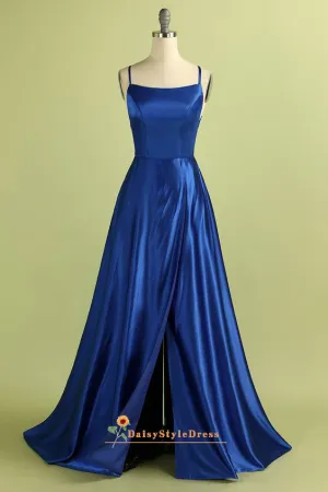 Sexy Slit Square Neckline Royal Blue Prom Dress