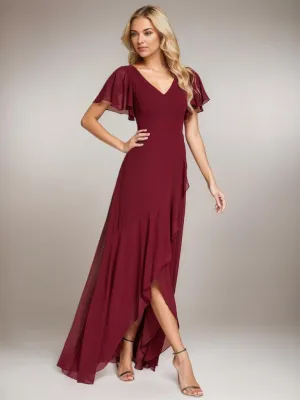 Sharana burgundy sleeved hi low bridesmaid dress Express NZ wide