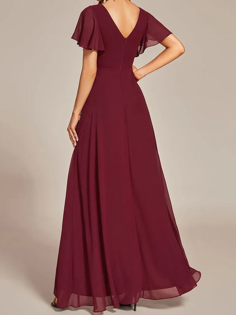 Sharana burgundy sleeved hi low bridesmaid dress Express NZ wide