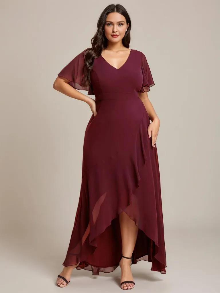 Sharana burgundy sleeved hi low bridesmaid dress Express NZ wide