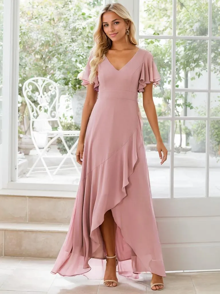 Sharana sleeved hi low bridesmaid dress in more colors
