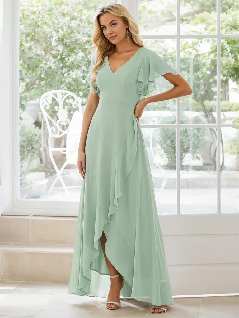 Sharana sleeved hi low bridesmaid dress in more colors