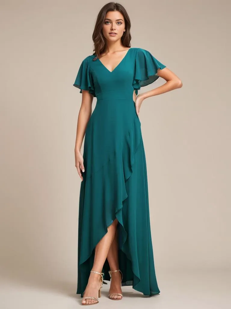 Sharana sleeved hi low bridesmaid dress in teal Express NZ Wide