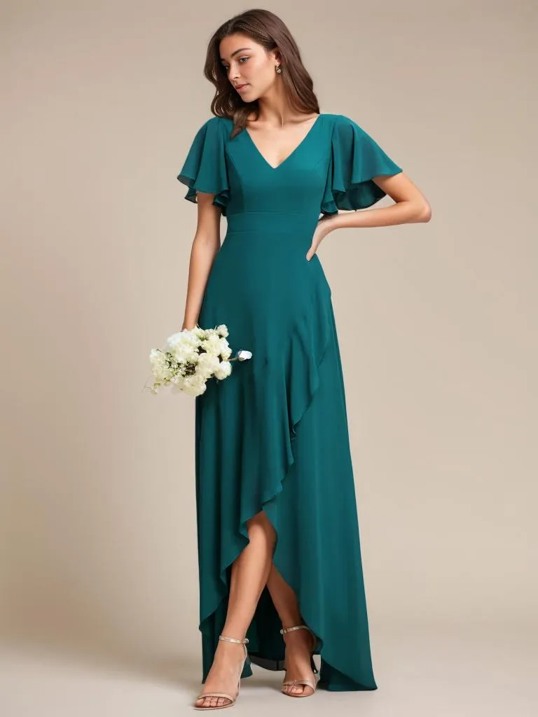 Sharana sleeved hi low bridesmaid dress in teal Express NZ Wide