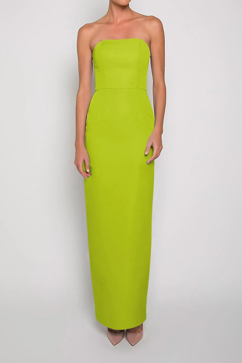 Silk Faille Strapless Column Gown with Bow Convertible Skirt